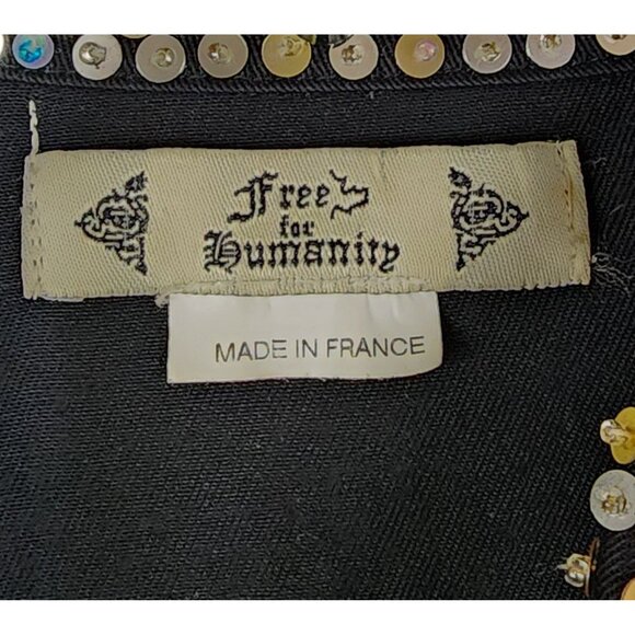 Free For Humanity Shirt Womens Small Black Sequined Button Up Short Sleeve Retro - Picture 3 of 9
